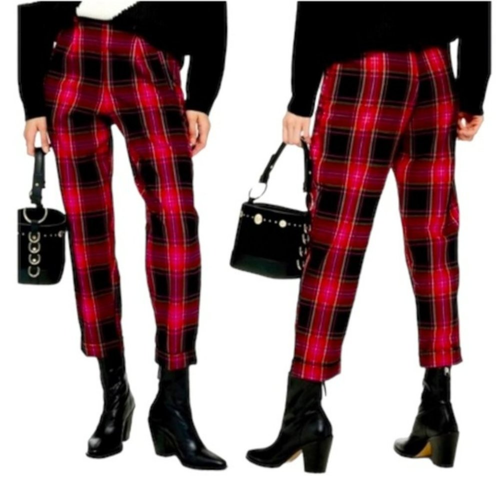 TOPSHOP Martha check peg leg plaid ankle length trousers